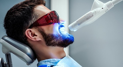 a patient undergoing in-office teeth whitening treatment